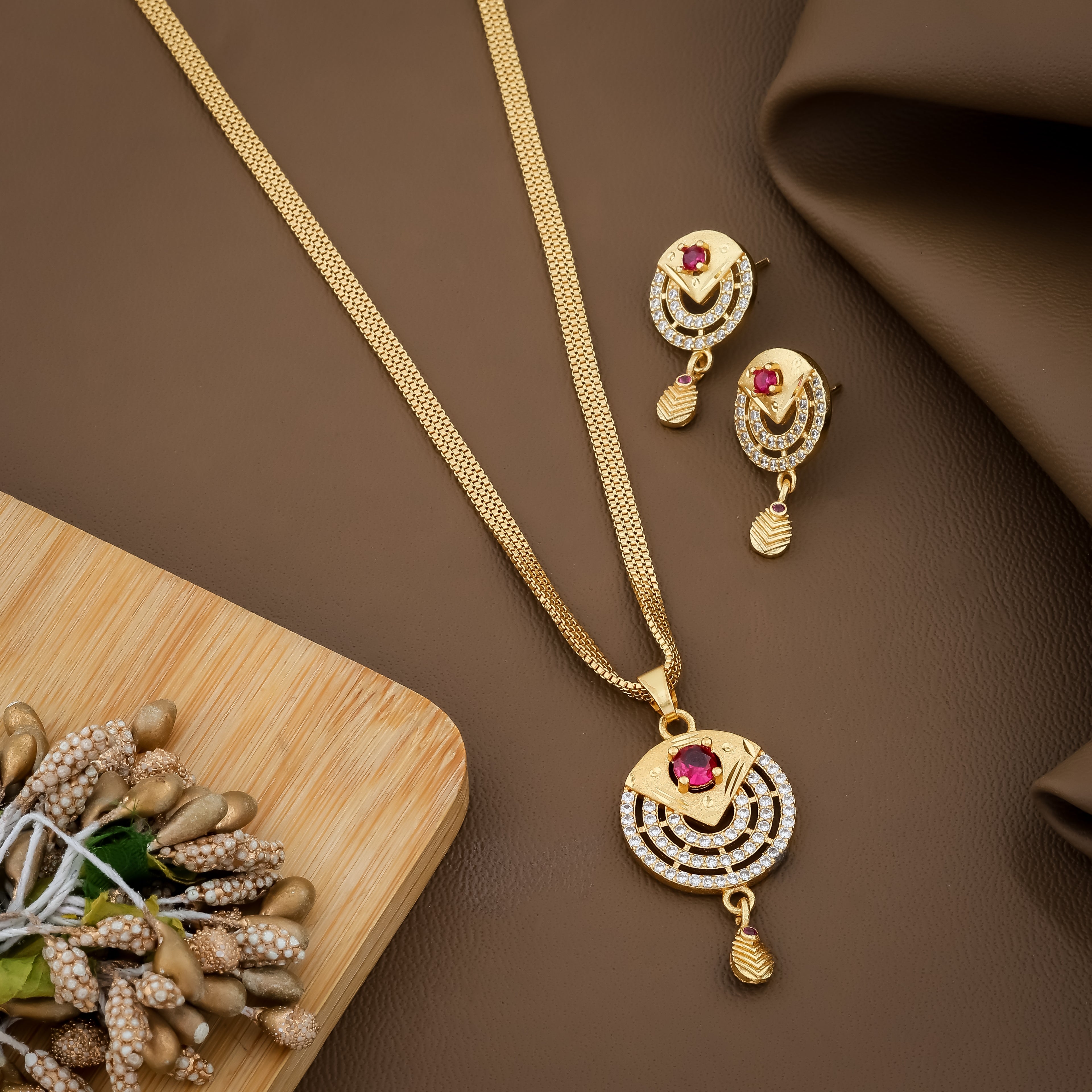 New Trending 1 Gram Gold Plated Pendal Set