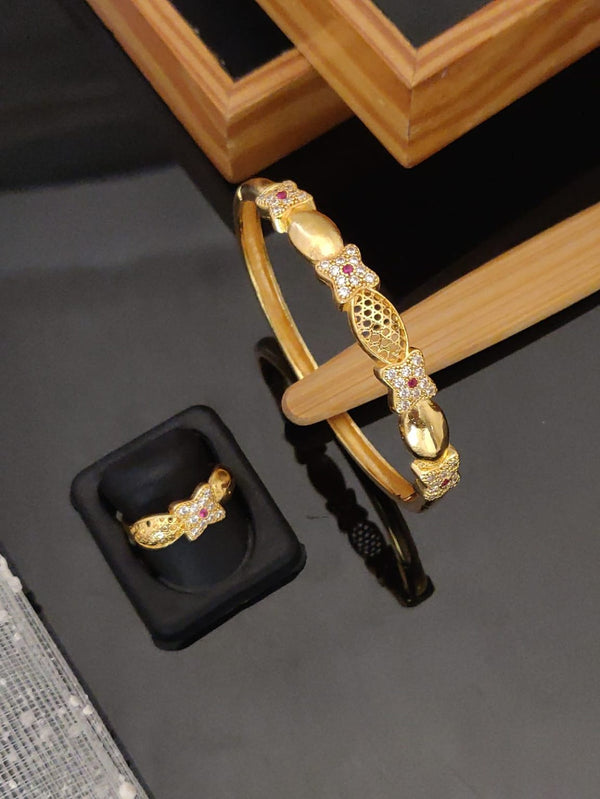 Premium Gold Plated Traditional Bracelet and Ring Set For Women