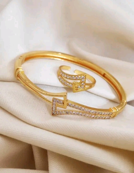 Attrective Gold Plated Traditional Bracelet and Ring Set For Women