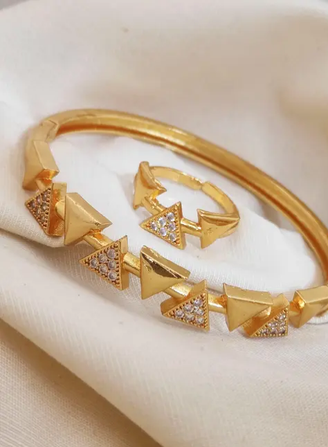 Premium Gold Plated Traditional Bracelet and Ring Set For Women