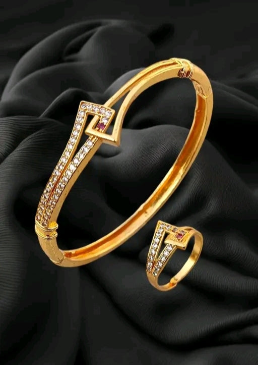 Attrective Gold Plated Traditional Bracelet and Ring Set For Women
